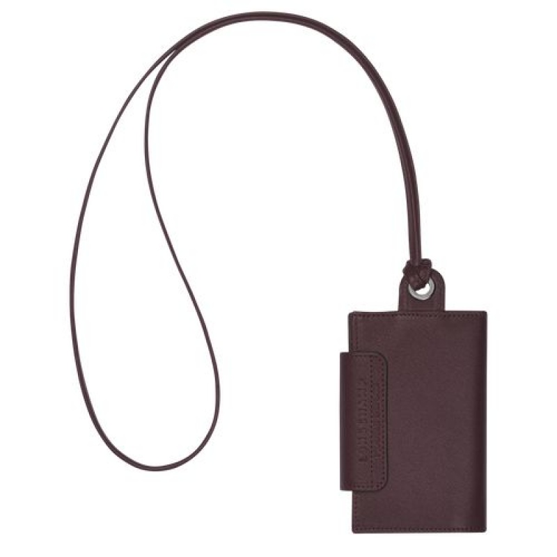 Longchamp Le Pliage Cuir Card holder with necklace Burgundy | IJXWNLT-08