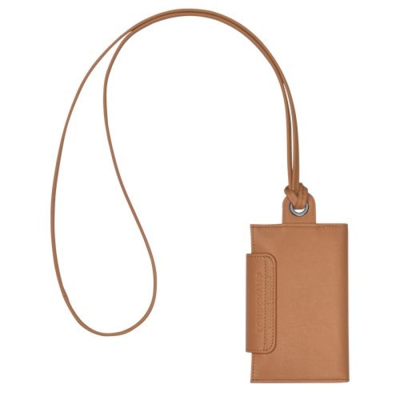 Longchamp Le Pliage Cuir Card holder with necklace Hazelnut | KJQVNLD-78