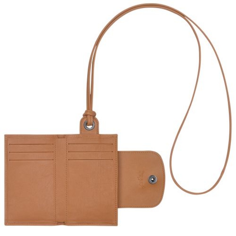 Longchamp Le Pliage Cuir Card holder with necklace Hazelnut | KJQVNLD-78