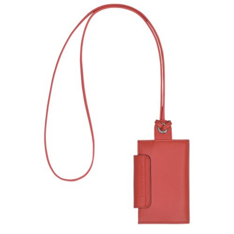 Longchamp Le Pliage Cuir Card holder with necklace Terracotta | MWQRNBJ-06