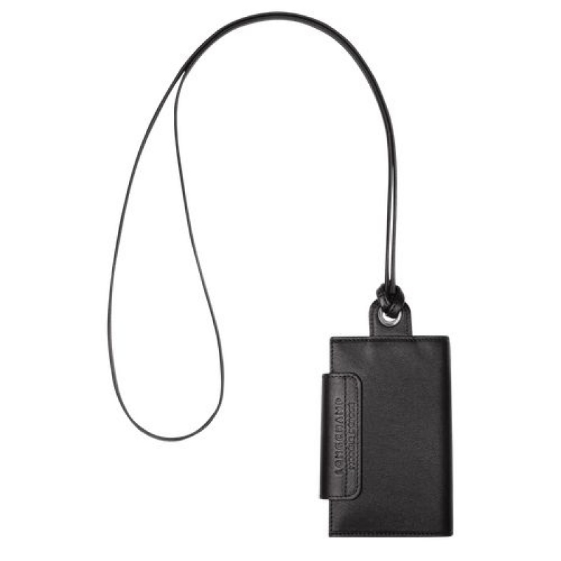 Longchamp Le Pliage Cuir Card holder with necklace Black | OUDWAIX-28