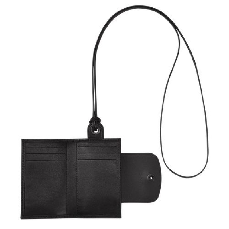 Longchamp Le Pliage Cuir Card holder with necklace Black | OUDWAIX-28