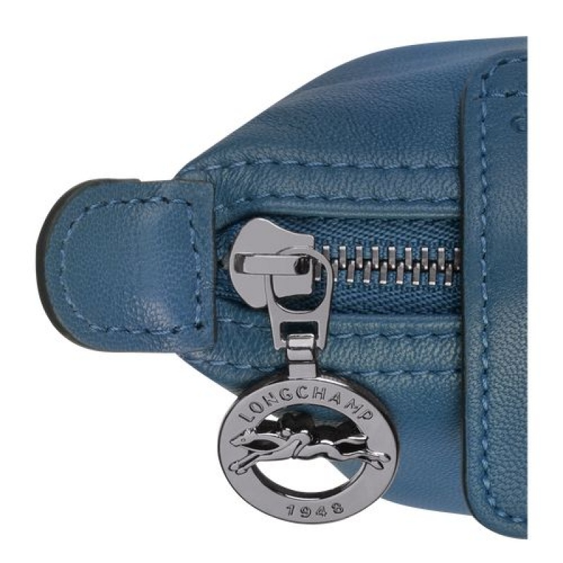 Longchamp Le Pliage Cuir Coin purse Pilot Blue | QABVUJP-72