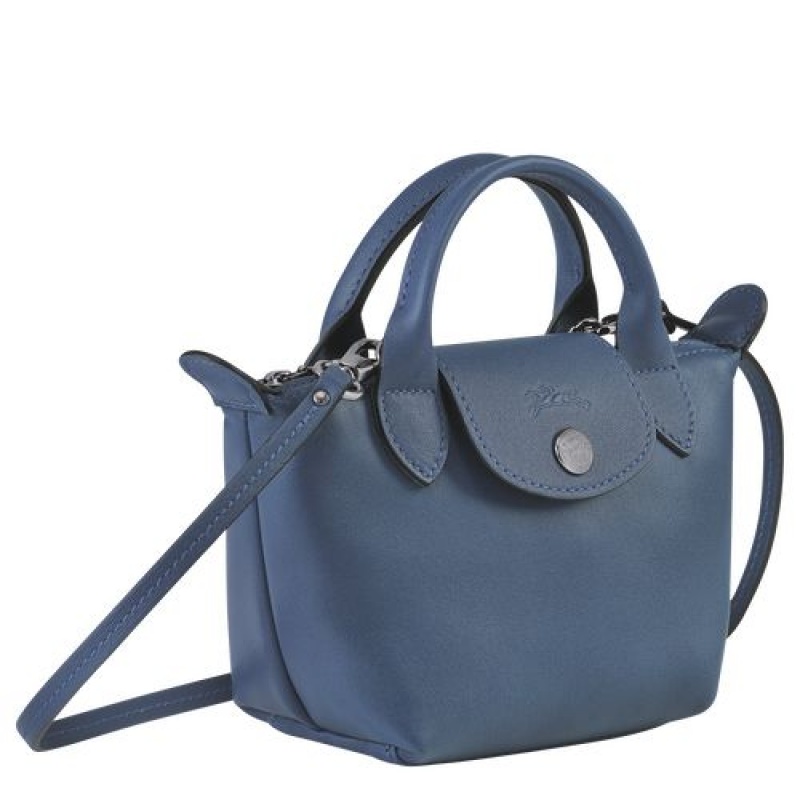 Longchamp Le Pliage Cuir Crossbody bag Pilot Blue | FXYSDOV-06