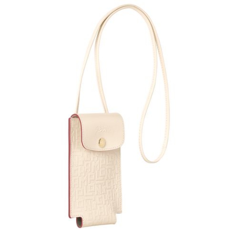 Longchamp Le Pliage Cuir LGP Phone case with leather lace Ecru | MGQJDZX-56