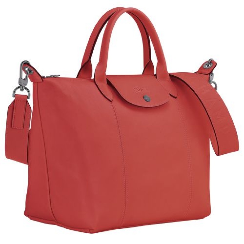 Longchamp Le Pliage Cuir Top handle bag M Terracotta | SJMEAZC-32