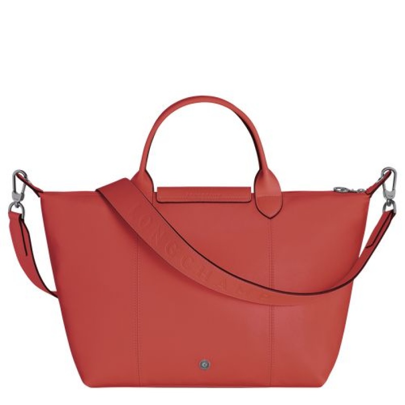 Longchamp Le Pliage Cuir Top handle bag M Terracotta | SJMEAZC-32