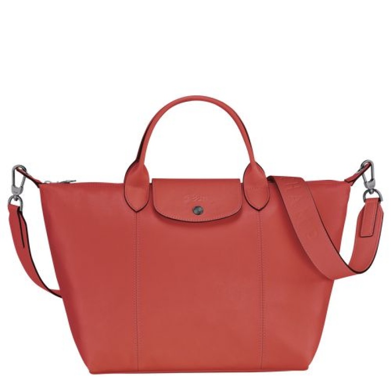 Longchamp Le Pliage Cuir Top handle bag M Terracotta | SJMEAZC-32