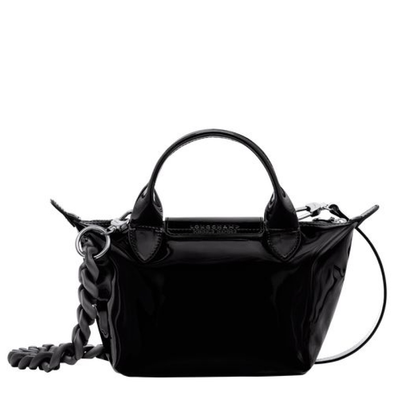 Longchamp Le Pliage Cuir Top handle bag XS Black | SQHIOBF-08