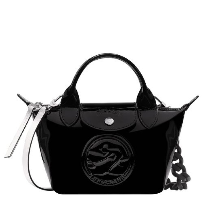 Longchamp Le Pliage Cuir Top handle bag XS Black | SQHIOBF-08