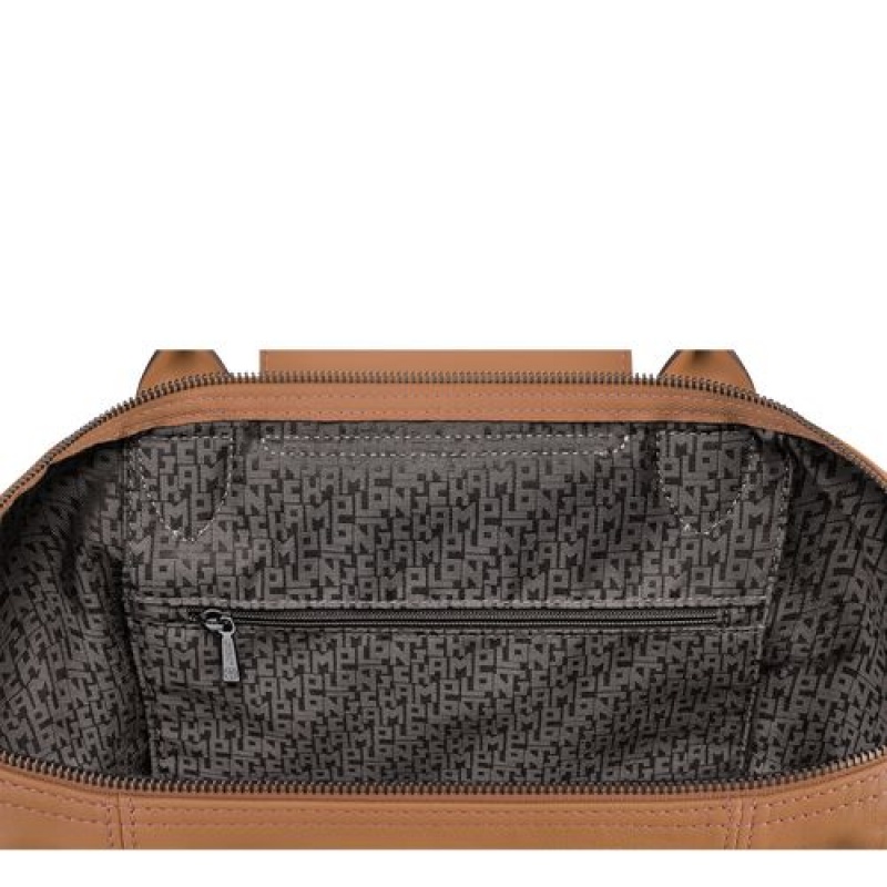 Longchamp Le Pliage Cuir Top handle bag M Hazelnut | UARINMG-59