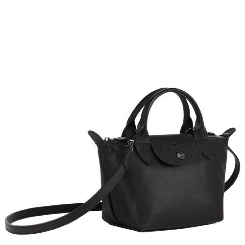 Longchamp Le Pliage Cuir Top handle bag XS Black | WPKZNEQ-06