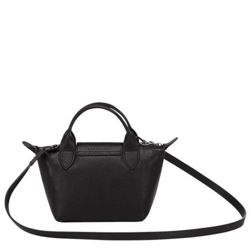 Longchamp Le Pliage Cuir Top handle bag XS Black | WPKZNEQ-06