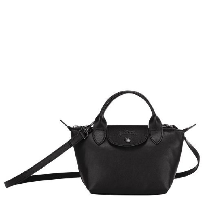 Longchamp Le Pliage Cuir Top handle bag XS Black | WPKZNEQ-06