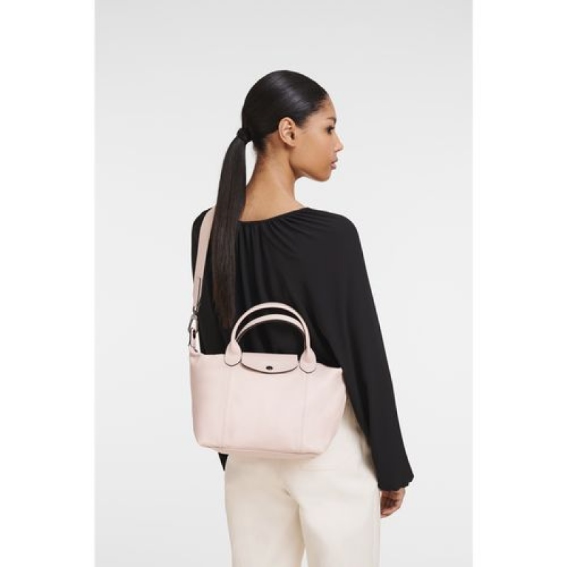 Longchamp Le Pliage Cuir Top handle bag S Pale Pink | XOALBUG-24