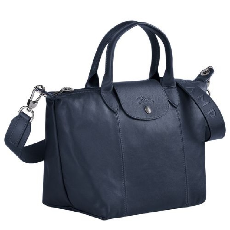 Longchamp Le Pliage Cuir Top handle bag S Navy | YIUODKF-74