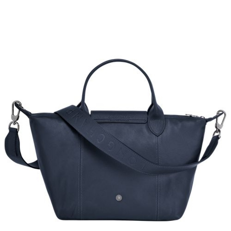 Longchamp Le Pliage Cuir Top handle bag S Navy | YIUODKF-74