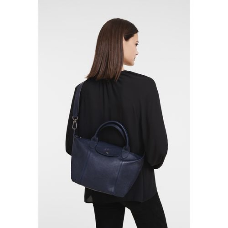 Longchamp Le Pliage Cuir Top handle bag S Navy | YIUODKF-74