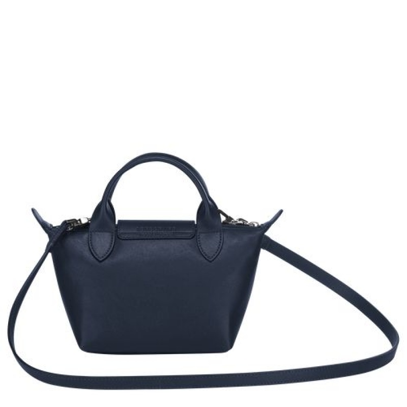 Longchamp Le Pliage Cuir Top handle bag XS Navy | YOPLFDB-15