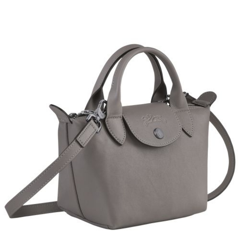 Longchamp Le Pliage Cuir Top handle bag XS Turtledove | DNQHLZA-49