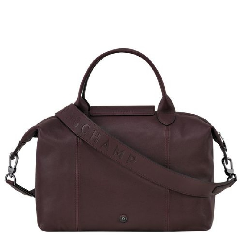 Longchamp Le Pliage Cuir Top handle bag M Burgundy | DUALWJC-76