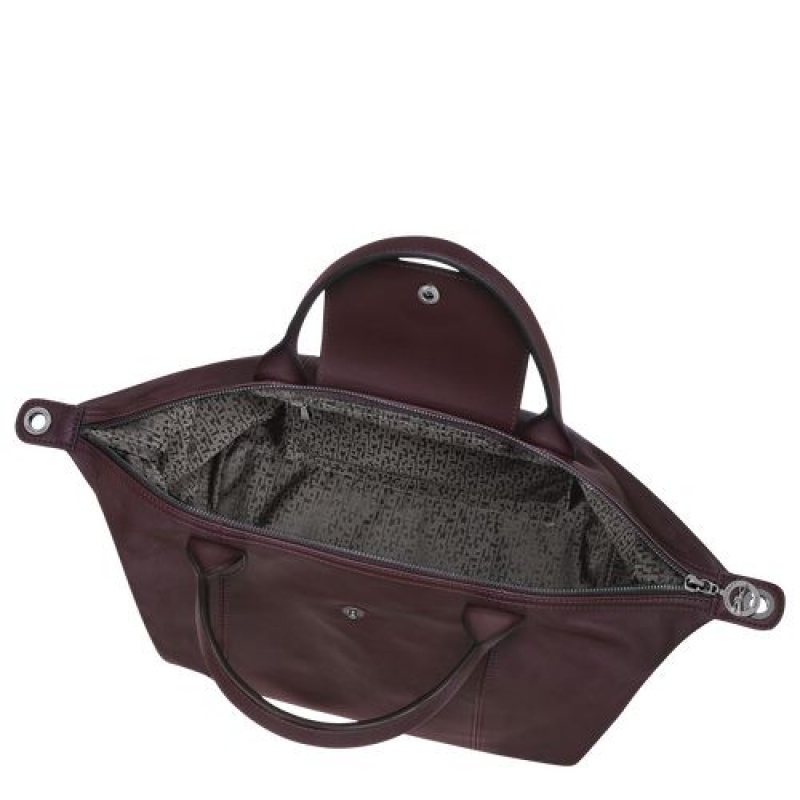 Longchamp Le Pliage Cuir Top handle bag M Burgundy | DUALWJC-76