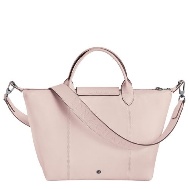 Longchamp Le Pliage Cuir Top handle bag M Pale Pink | FJUGMOR-07