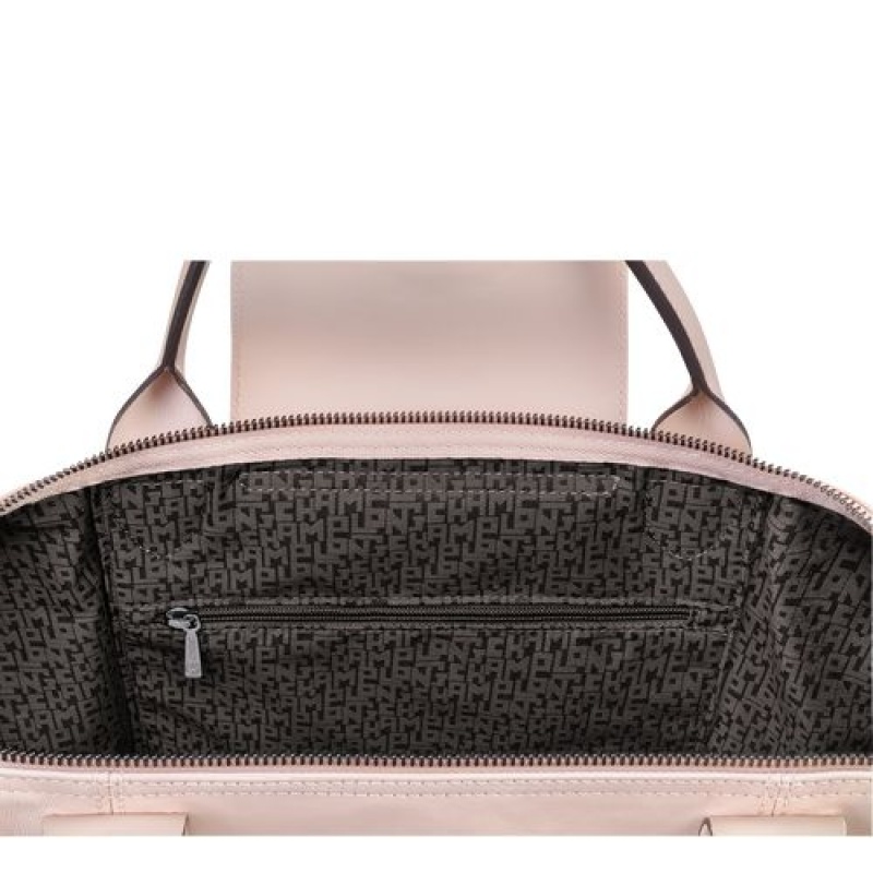 Longchamp Le Pliage Cuir Top handle bag M Pale Pink | FJUGMOR-07