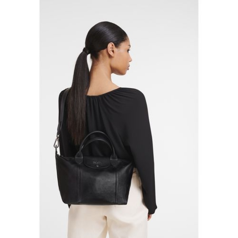 Longchamp Le Pliage Cuir Top handle bag S Black | IWXBZSJ-38