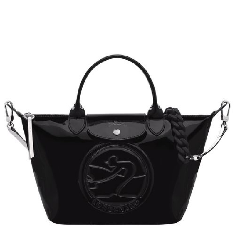 Longchamp Le Pliage Cuir Top handle bag S Black | LWZRMJD-60