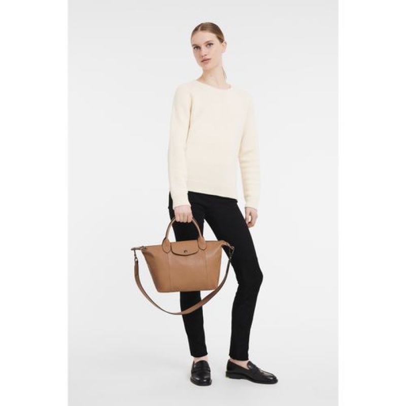 Longchamp Le Pliage Cuir Top handle bag S Hazelnut | MCIGSYQ-43