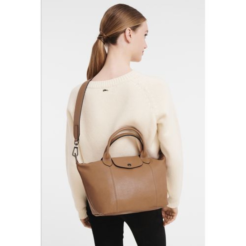 Longchamp Le Pliage Cuir Top handle bag S Hazelnut | MCIGSYQ-43