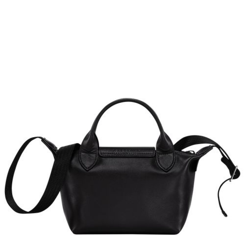 Longchamp Le Pliage Cuir Top handle bag XS Black | NDQKCUM-62