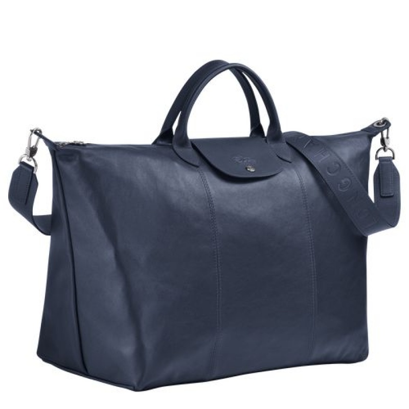 Longchamp Le Pliage Cuir Travel bag L Navy | RKMXTFH-26