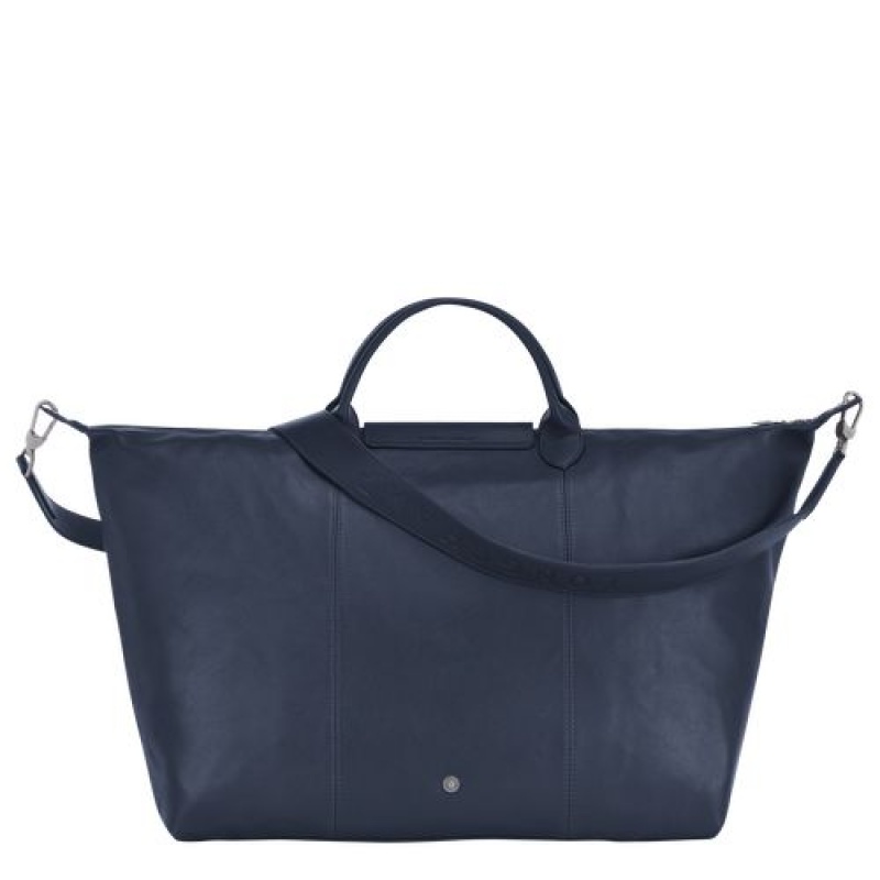 Longchamp Le Pliage Cuir Travel bag L Navy | RKMXTFH-26