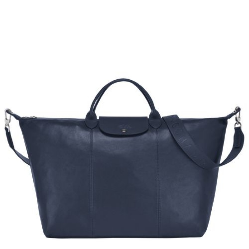 Longchamp Le Pliage Cuir Travel bag L Navy | RKMXTFH-26