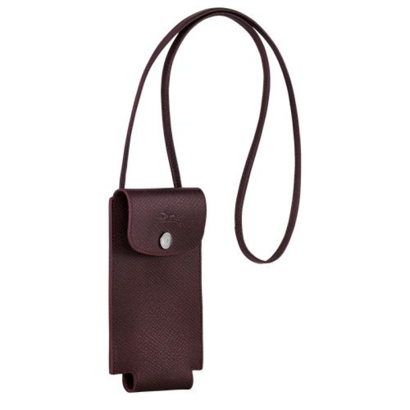 Longchamp Le Pliage Green Phone case with leather lace Burgundy | CLPBEOV-51