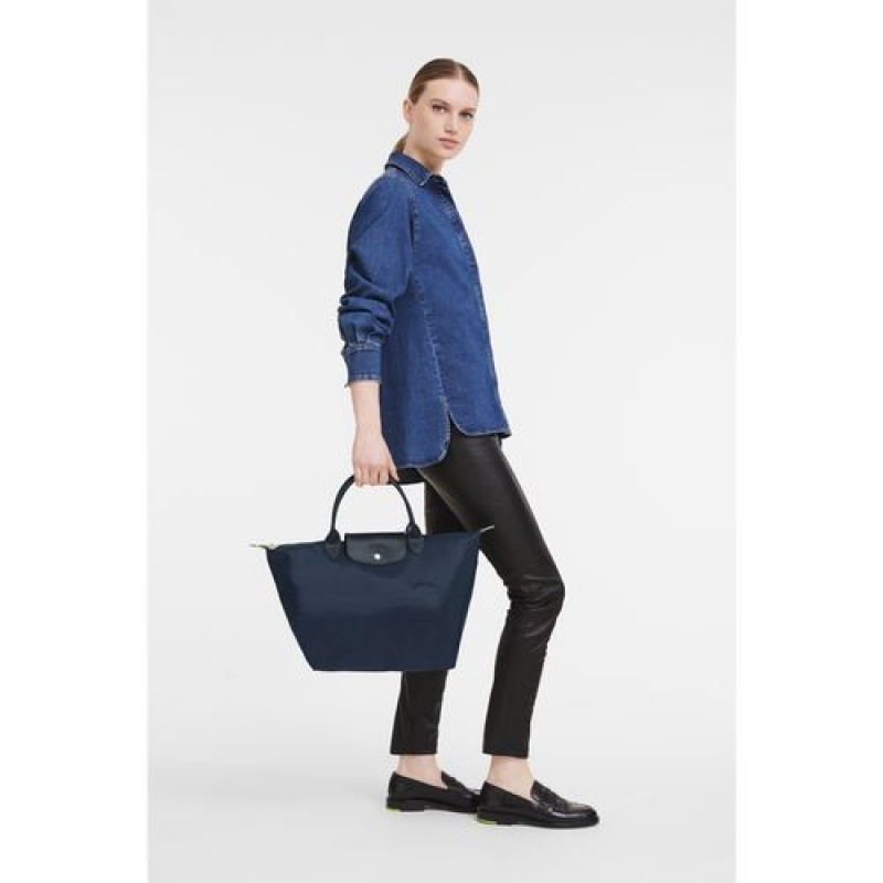 Longchamp Le Pliage Green Top handle bag M Navy | ZHSUNBX-70