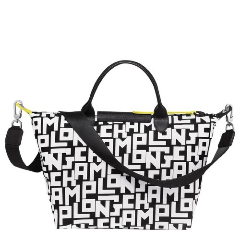 Longchamp Le Pliage LGP Top handle bag M Black/White | QPUVYXG-41