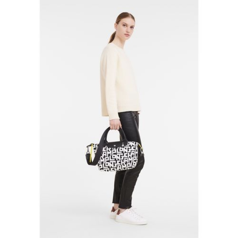 Longchamp Le Pliage LGP Top handle bag S Black/White | YNIXBLW-46