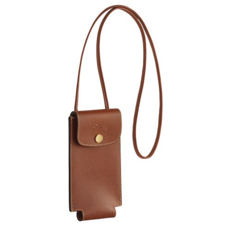 Longchamp Le Pliage Original Phone case with leather lace Brown | WMUVQAH-54