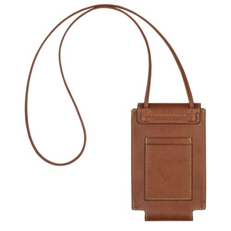 Longchamp Le Pliage Original Phone case with leather lace Brown | WMUVQAH-54