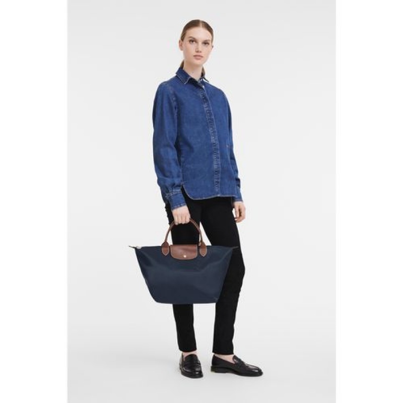 Longchamp Le Pliage Original Top handle bag M Navy | FENZUPL-40