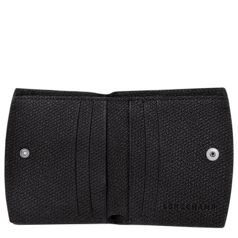 Longchamp Roseau Compact wallet Black | WKOHRXG-54