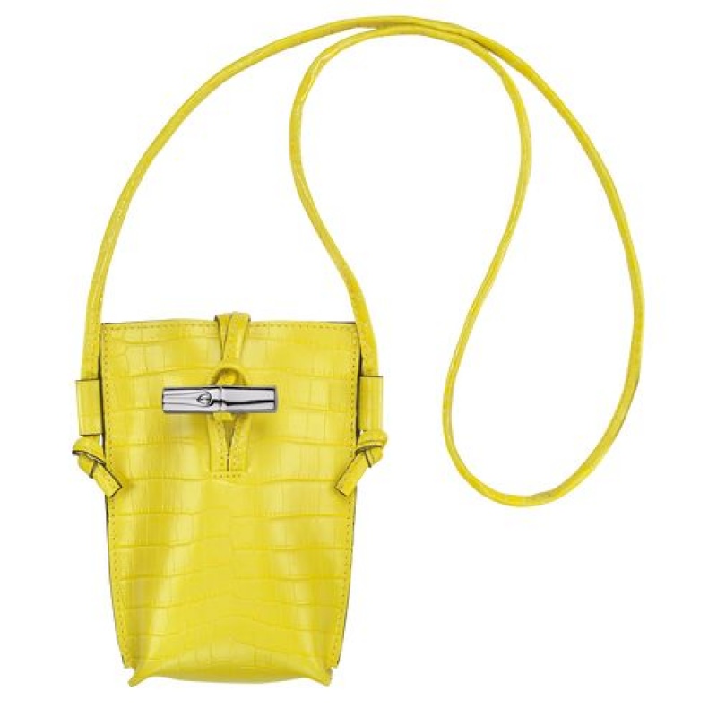 Longchamp Roseau Croco Phone case with lace Lemon | ARTUPZH-83