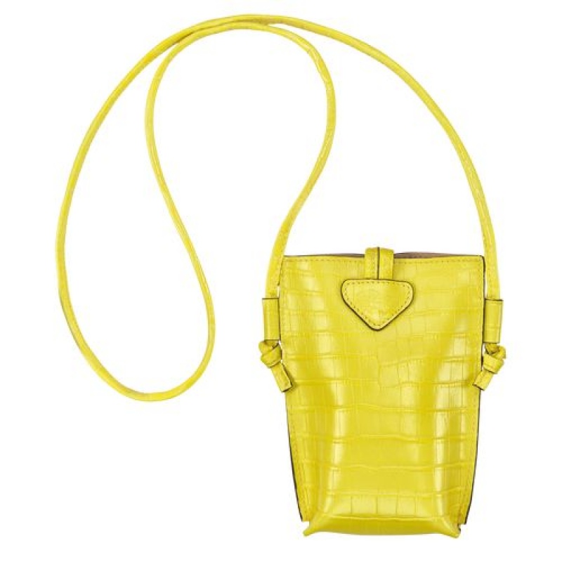 Longchamp Roseau Croco Phone case with lace Lemon | KPOEHSG-18