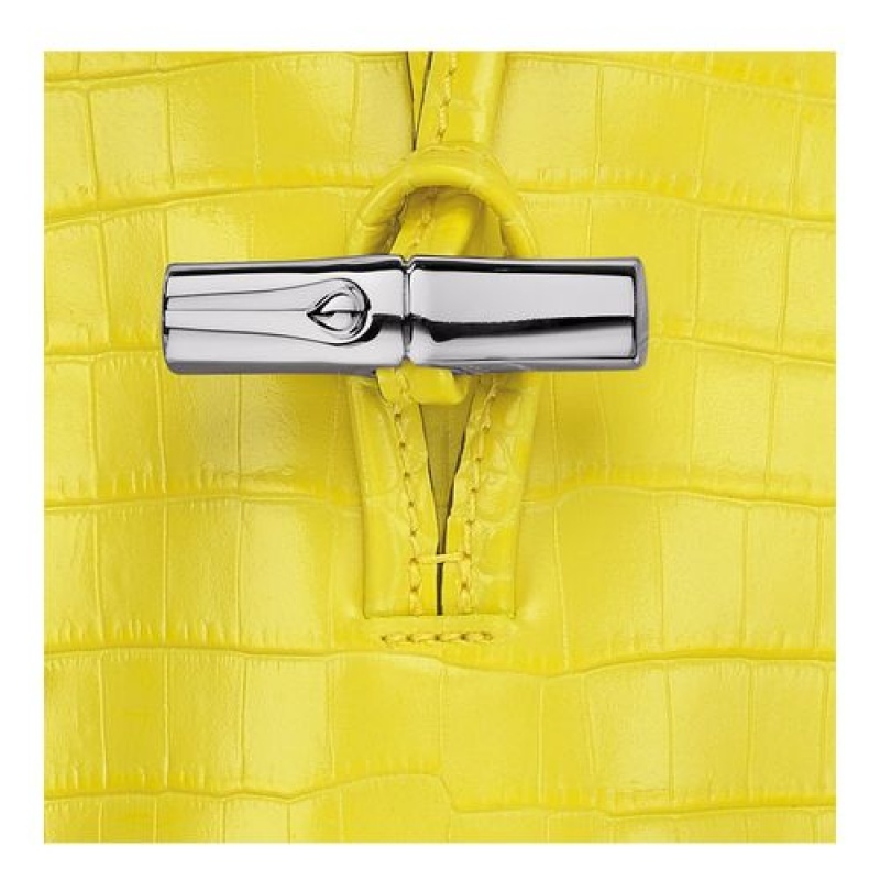 Longchamp Roseau Croco Phone case with lace Lemon | KPOEHSG-18