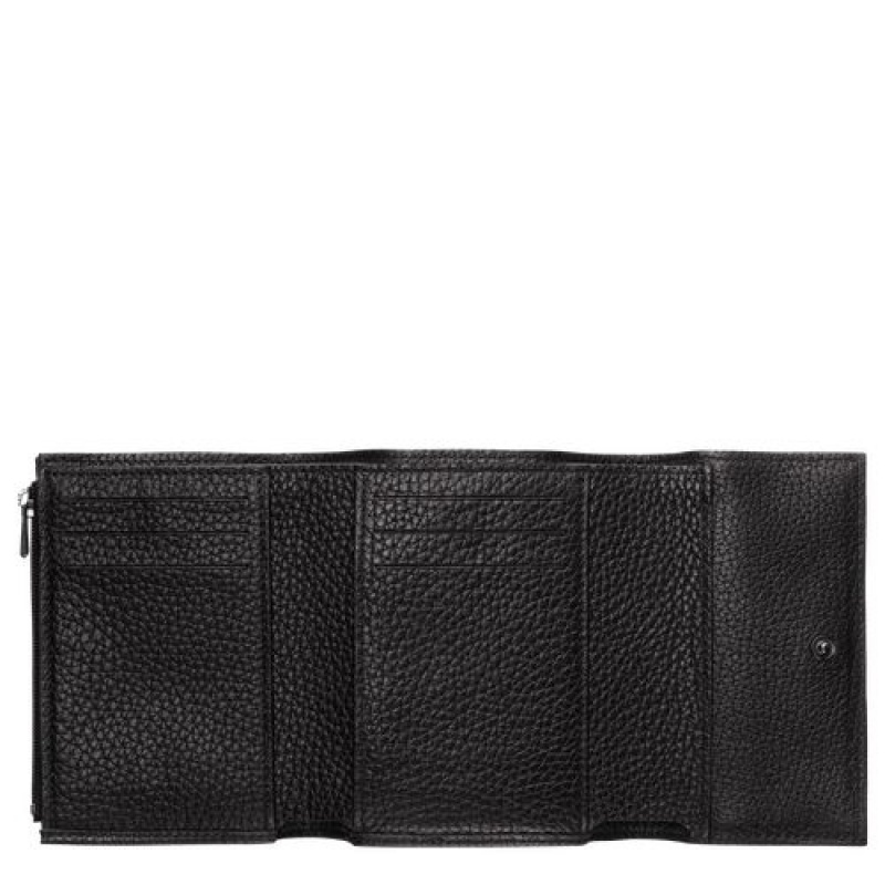 Longchamp Roseau Essential Compact wallet Black | GWXJZFK-89