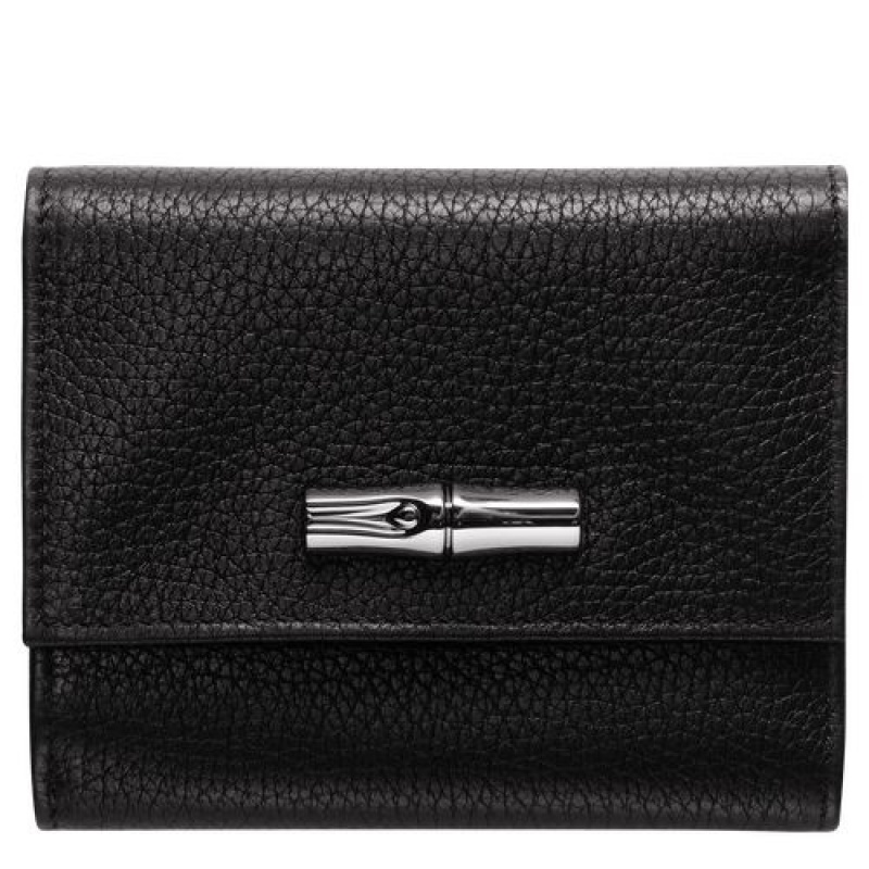 Longchamp Roseau Essential Compact wallet Black | GWXJZFK-89