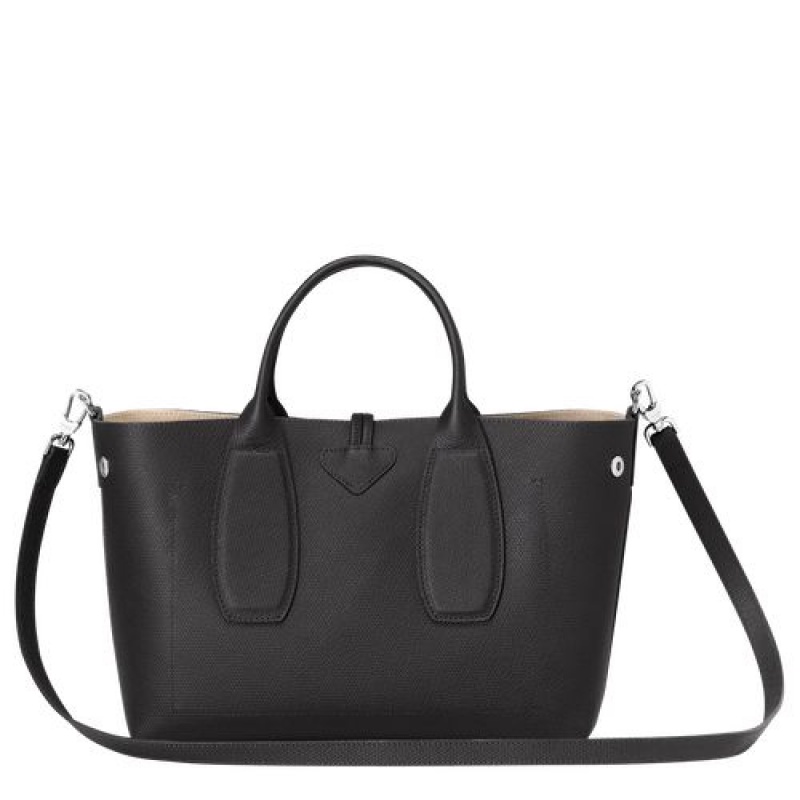 Longchamp Roseau Top handle bag M Black | KJIVPGZ-95